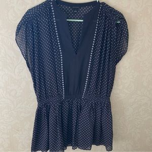 navy blue polka dot peplum blouse